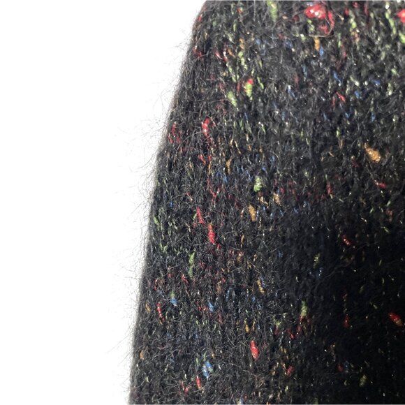 Vintage Speckled Black Wool Mohair Blend Button-Up Cardigan Sweater Women's M - Picture 5 of 8